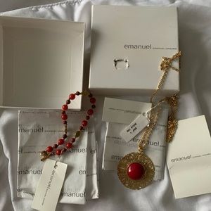 Emanuel Ungaro New necklace and bracelet with Red jade vintage 80